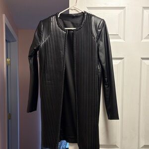 JAYGODFREY Black Faux Leather Ribbed Longline Jacket